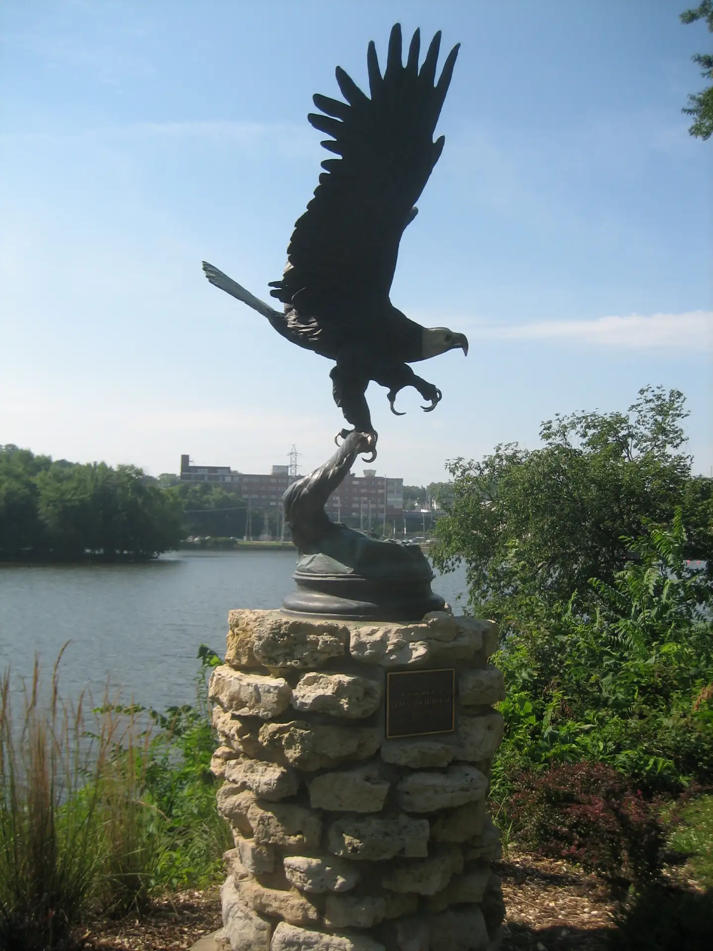 Eagle sculpture in a riverside park along the Rock River in Dixon, Illinois