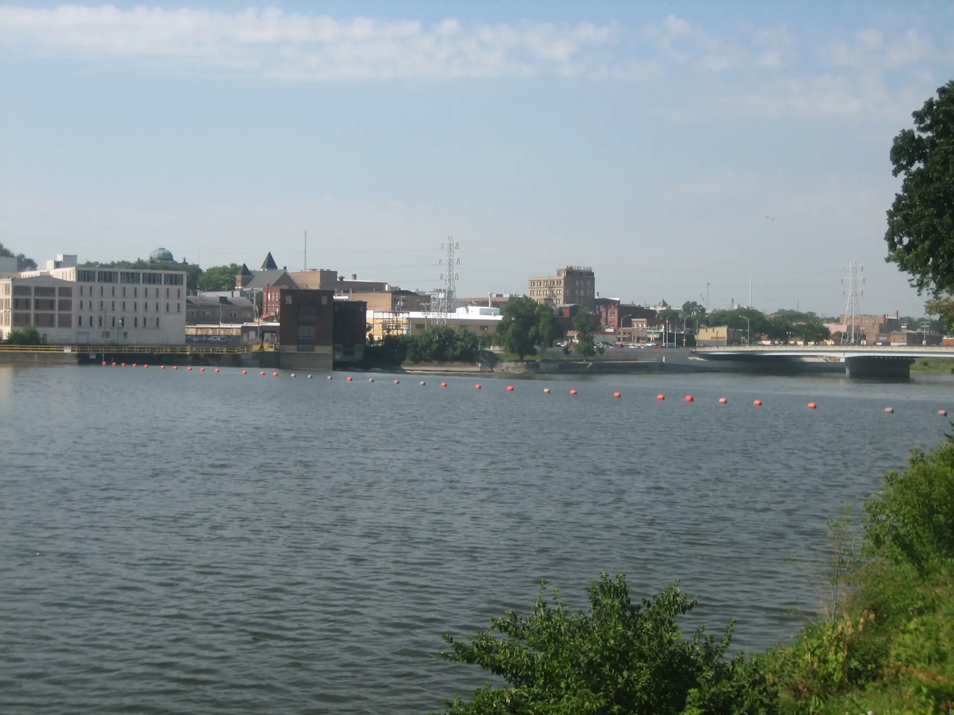 The Rock River and Dixon, Illinois skyline viewed from the riverfront