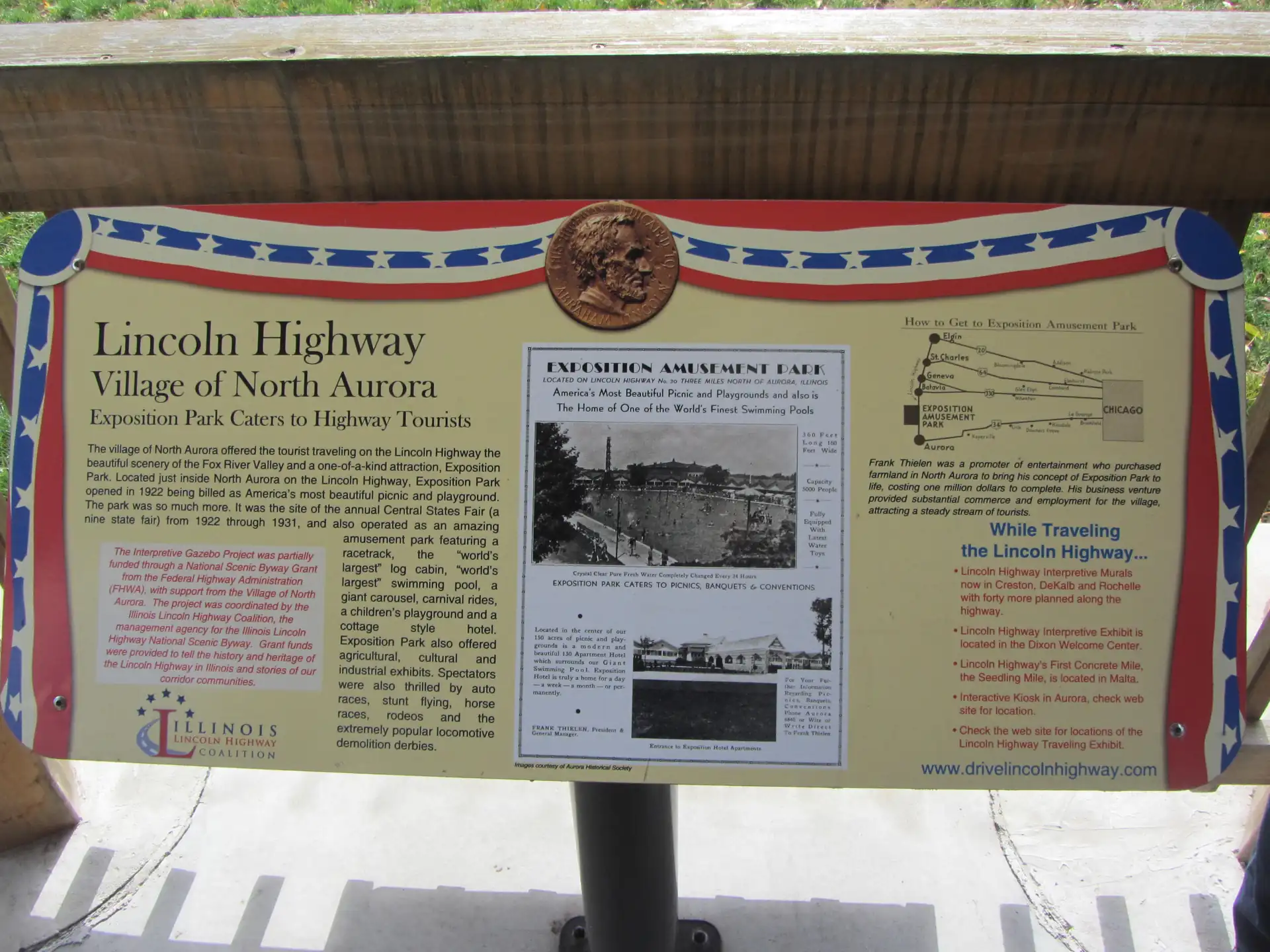 Lincoln Highway historic monument along Lincolnway in North Aurora, Illinois