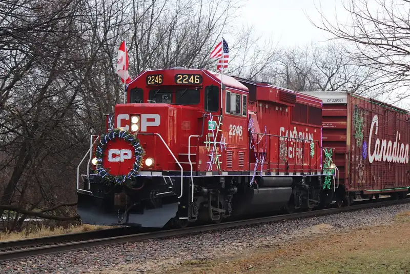 Holiday train passing through Pingree Grove, Illinois
