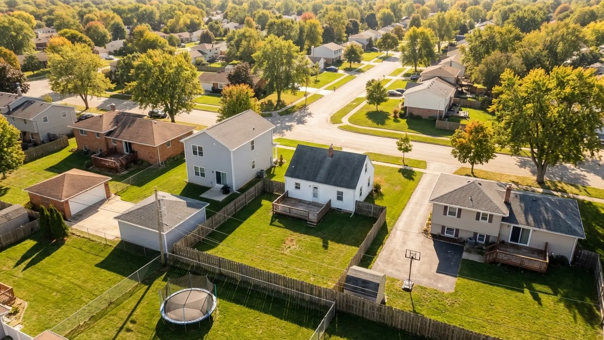 Aerial view of a northern Illinois residential neighborhood with tree-lined streets — VanEtten Appraisal