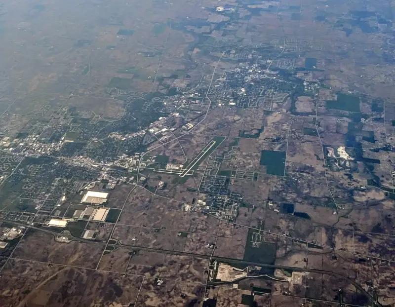 Aerial view of DeKalb, Illinois, the DeKalb County seat near Cortland village
