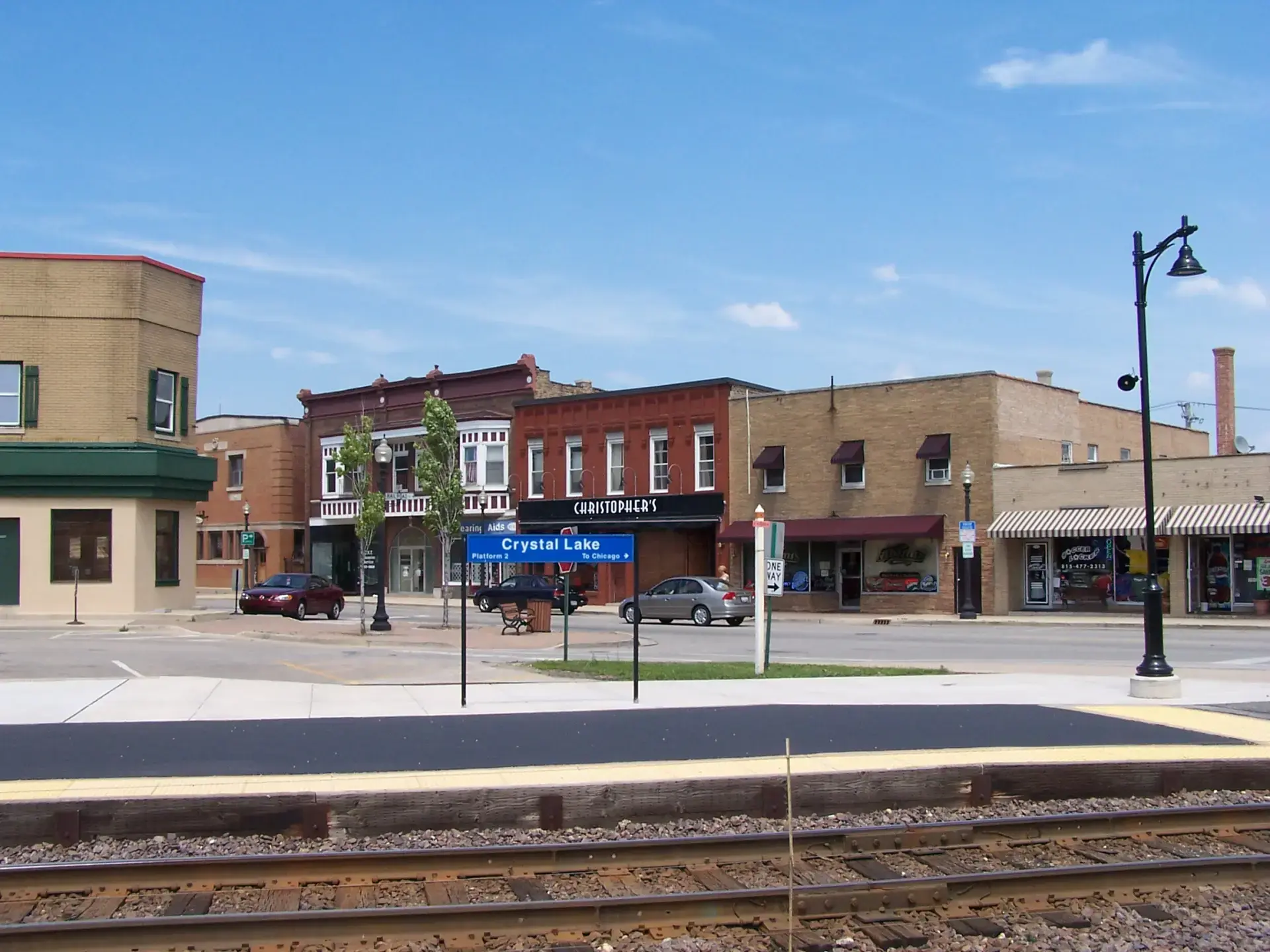Main Street storefronts in downtown Crystal Lake, Illinois