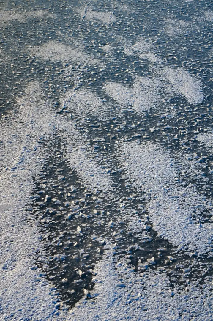 Frozen surface of Lake Defiance at Moraine Hills State Park in winter, McHenry County