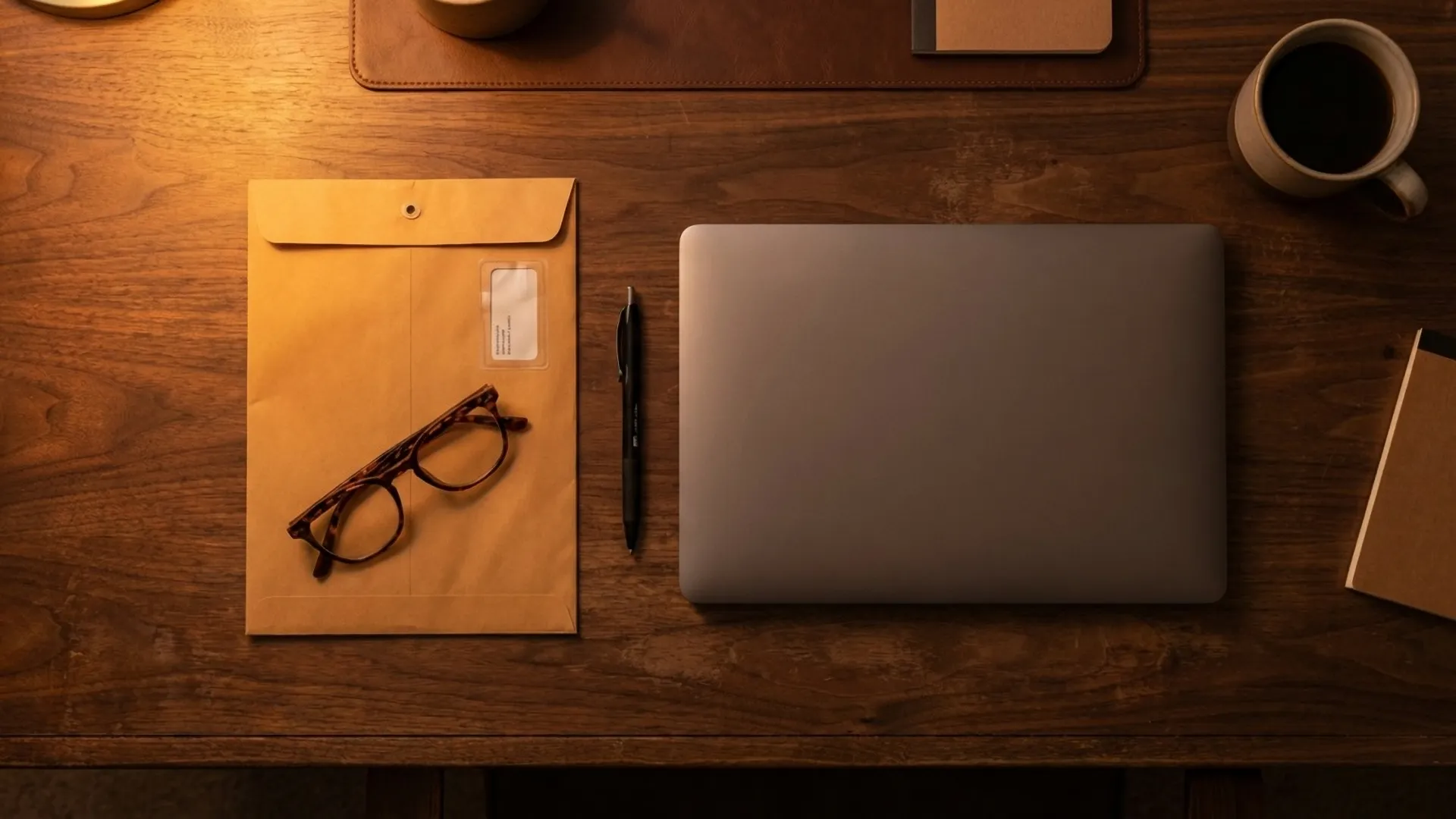 Property tax assessment documents and reading glasses on a walnut desk